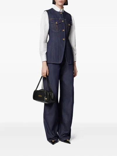 Versace Denim Vest With Buttons In Blue