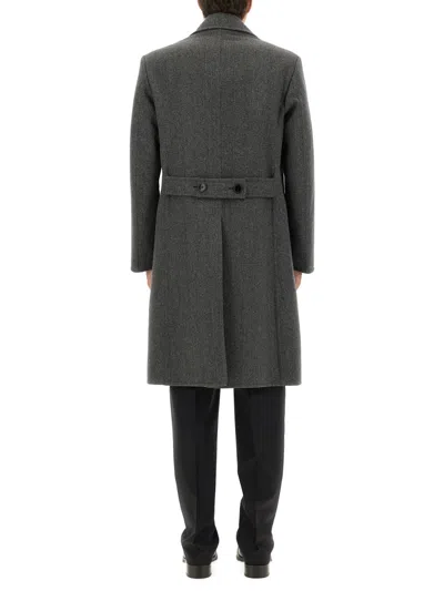 Tom Ford Mens Dark Grey Black Herringbone Double-breasted Wool Coat In Gray