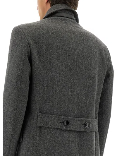 Tom Ford Mens Dark Grey Black Herringbone Double-breasted Wool Coat In Gray