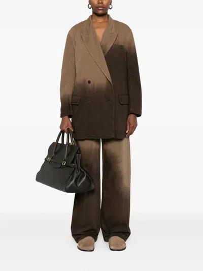Uma Wang Double Breasted Ombre Effect Jacket In Brown