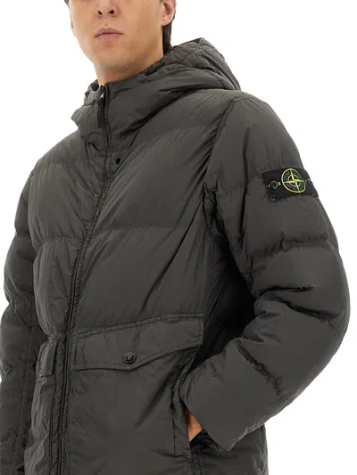 Stone Island Down Jacket "crinckle Reps Ny" In Black