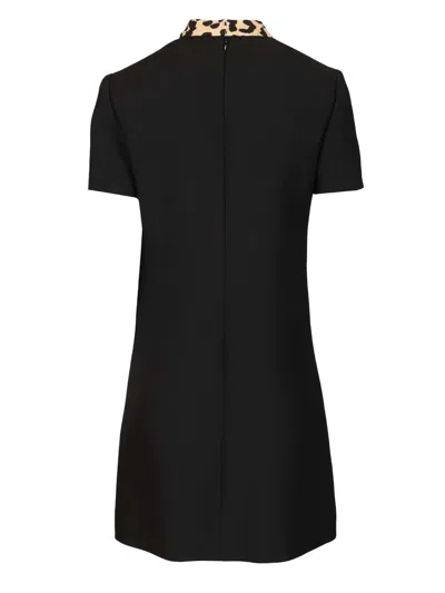 Valentino Black Crepe Couture Dress With Animal-print Bow