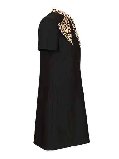Valentino Black Crepe Couture Dress With Animal-print Bow