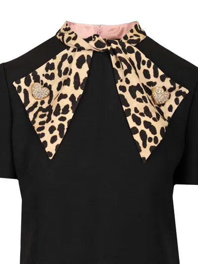 Valentino Black Crepe Couture Dress With Animal-print Bow