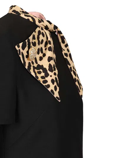 Valentino Black Crepe Couture Dress With Animal-print Bow
