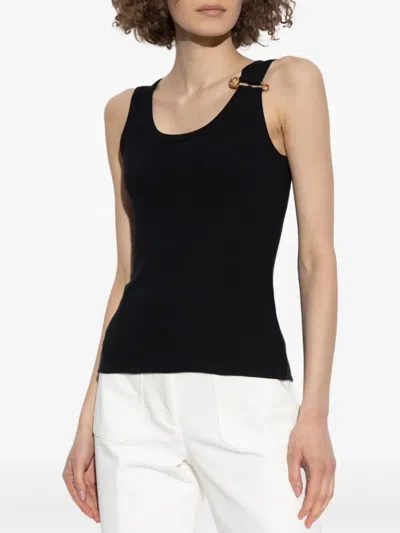 Versace Fitted Sleeveless Ribbed Tank Top In Black
