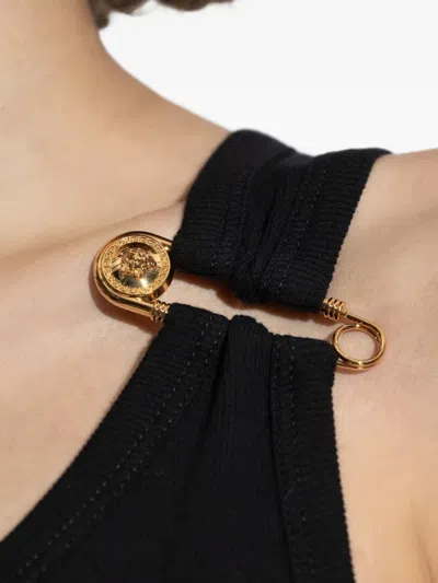Versace Fitted Sleeveless Ribbed Tank Top In Black