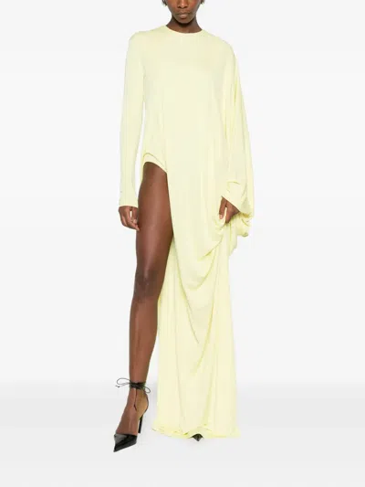 Tom Ford Long Sleeve Evening Gown With Asymmetric Hem In Yellow