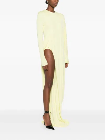 Tom Ford Long Sleeve Evening Gown With Asymmetric Hem In Yellow