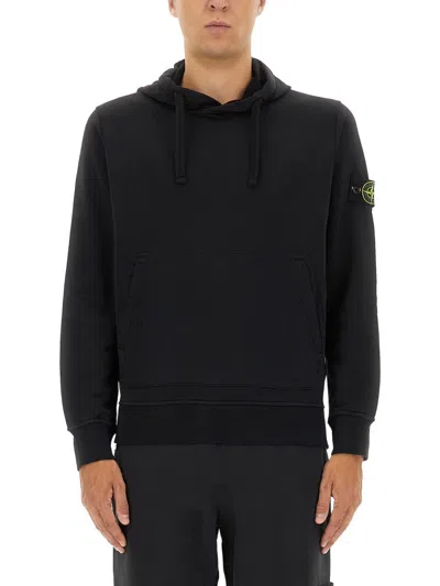 Stone Island Black Fleece Cotton Hoodie In Black
