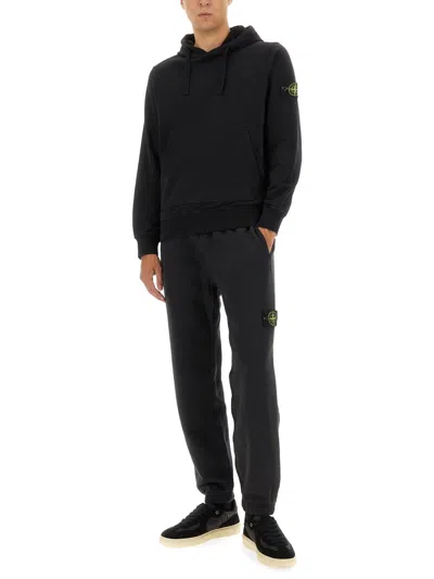 Stone Island Black Fleece Cotton Hoodie In Black