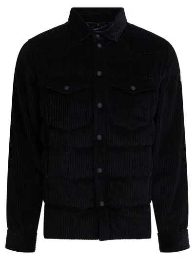 Moncler Corduroy Shirt Jacket Featuring Chest Pockets In Black