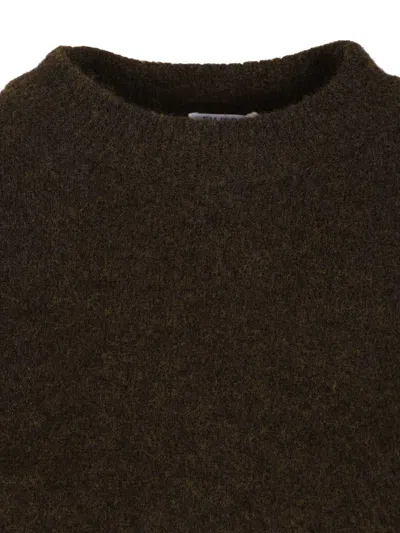 Filippa K Heavy Crewneck Sweater Knitted In Soft Wool/yak Blend Knitwear Green In Brown
