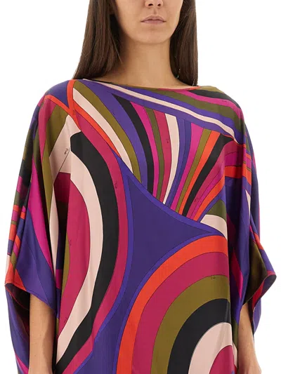 Pucci Iris Print Silk Short Kaftan Clothing In Multi