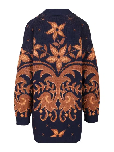 Etro Wool Cardigan In Blue