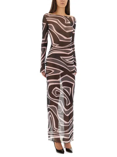 Pucci Labyrinth Print Dress In Brown