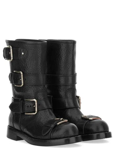 Dolce & Gabbana Leather Boot With Buckles In Black