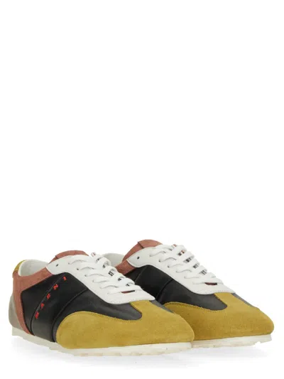 Marni Low-profile Leather Sneaker With Suede Accents In Multi