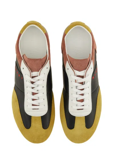 Marni Low-profile Leather Sneaker With Suede Accents In Multi