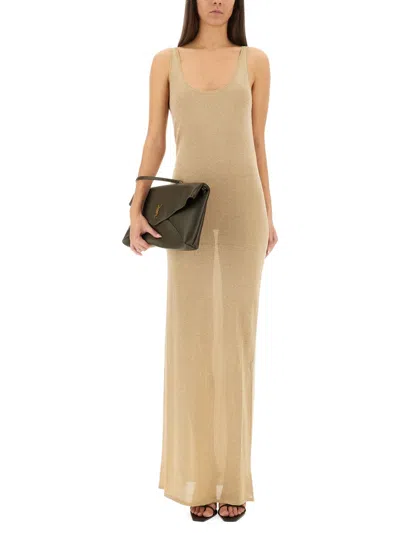 Saint Laurent Maxi Dress Shimmering Finish In Neutral
