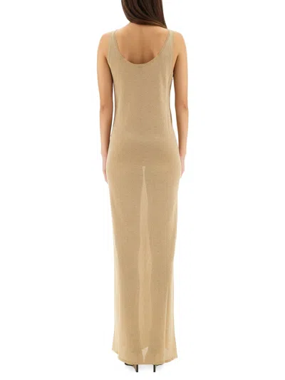 Saint Laurent Maxi Dress Shimmering Finish In Neutral
