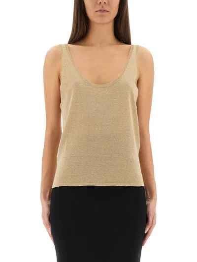 Saint Laurent Lurex Knit Tank Top In Neutral