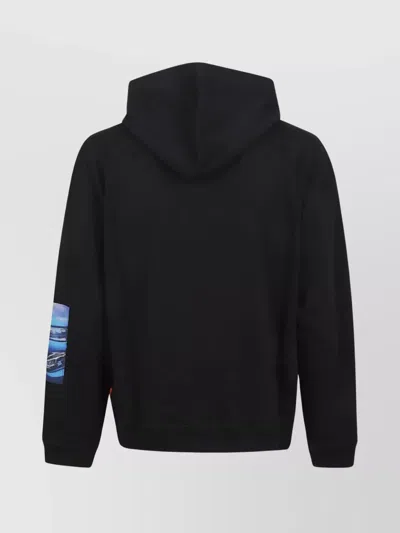 Diesel Graphic Print Hooded Sweater Kangaroo Pocket In Black