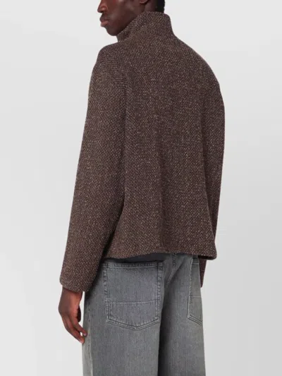 Our Legacy Textured Fabric Long Sleeve High Collar Cardigan In Brown