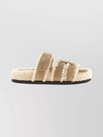 Tory Burch Ines Shearling Sport Slide Sandals In Brown