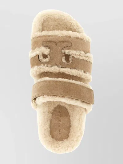 Tory Burch Ines Shearling Sport Slide Sandals In Brown
