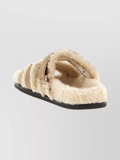 Tory Burch Ines Shearling Sport Slide Sandals In Brown