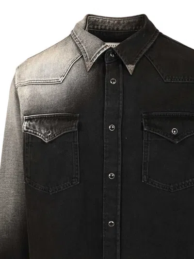 Mm6 Maison Margiela Western Style Denim Shirt Pockets In Black