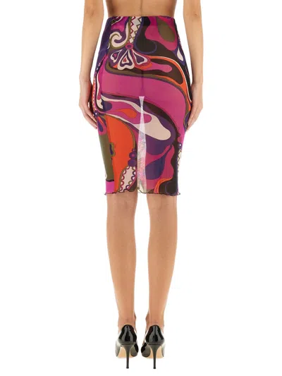 Pucci Orchidee-print Tulle Midi Skirt In Multicolor In Multi