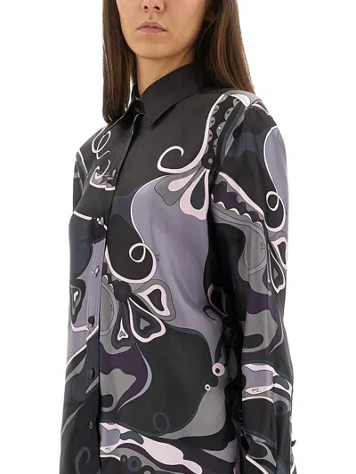 Pucci Orchid Print Shirt In Gray