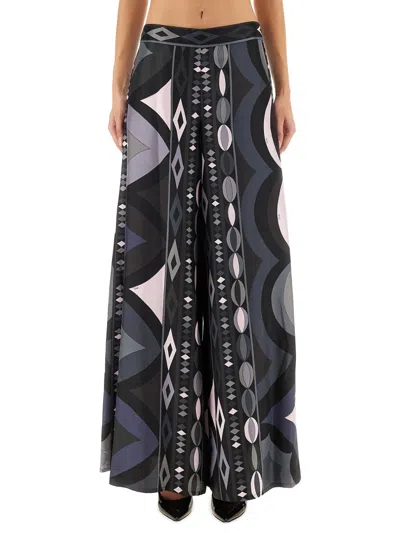 Pucci Collane Print Wide-leg Silk Pants In Black