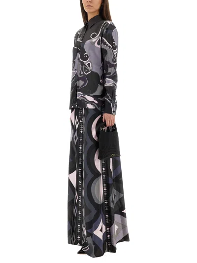 Pucci Collane Print Wide-leg Silk Pants In Black