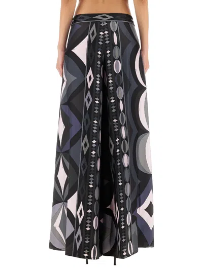 Pucci Collane Print Wide-leg Silk Pants In Black