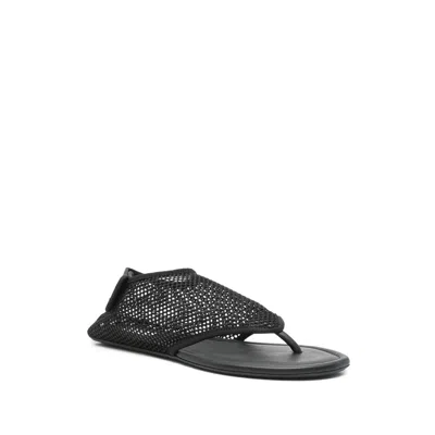 Alaïa Black Fishnet Fabric Thing Sandals In Black