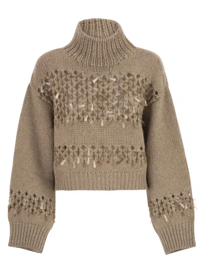 Brunello Cucinelli Drop Sequin Sweater Sweaters And Cardigans Beige In Brown