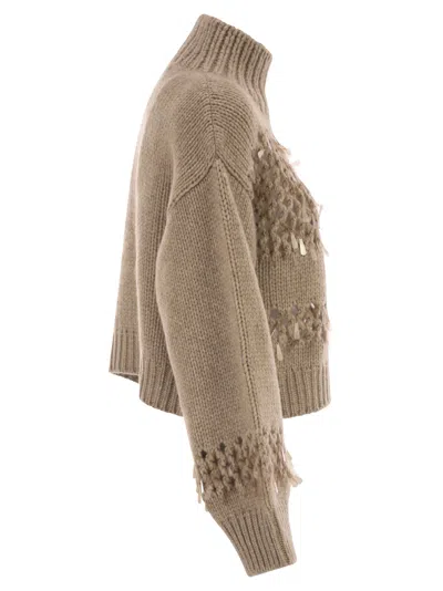 Brunello Cucinelli Drop Sequin Sweater Sweaters And Cardigans Beige In Brown