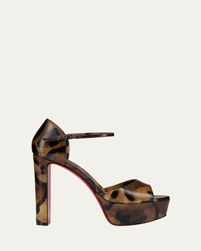 Christian Louboutin Sandaloo Leopard-printed Leather Red Sole Platform Sandals In Brown