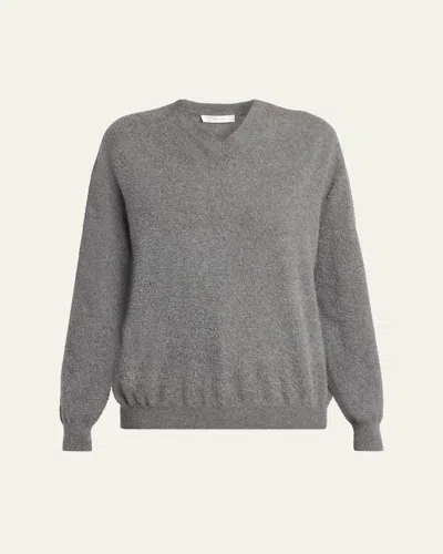 The Row Lomika Textured V-neck Top In Gray