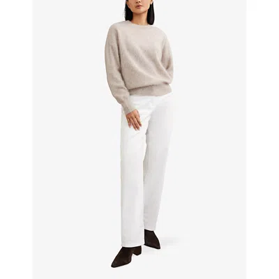 Reiss Womens Oatmeal Neutral Misha Brushed Crewneck Cashmere Knitted Jumper Xs In Neutral