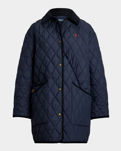 Polo Ralph Lauren Corduroy Collar Quilted Front Pockets Jacket In Blue