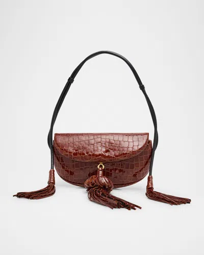 Ulla Johnson Paloma Tassel Croc-embossed Leather Shoulder Bag In Brown