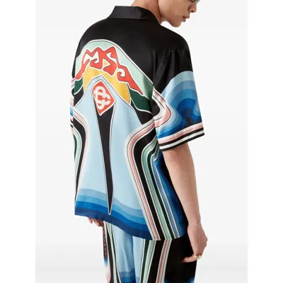 Casablanca Mountain Graphic Silk Shirt With Elastic Waistband In Multi