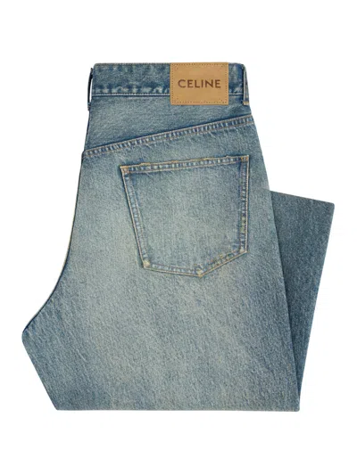 Celine Wide Leg Jeans In Cotton Denim In Gray