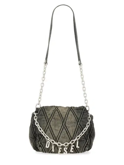 Diesel Charm-d S-small Shoulder Bag In Quilted Denim In Gray
