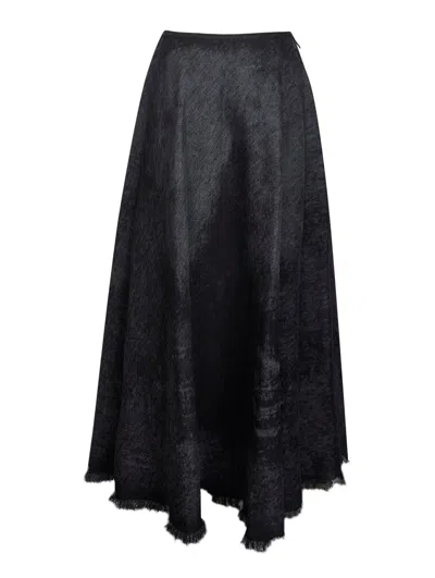 Diesel Full Skirt In Lasered Cotton-hemp Denim In Black