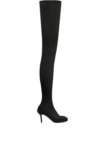 Courrèges Square-toe Mesh Over-the-knee Boots In Black